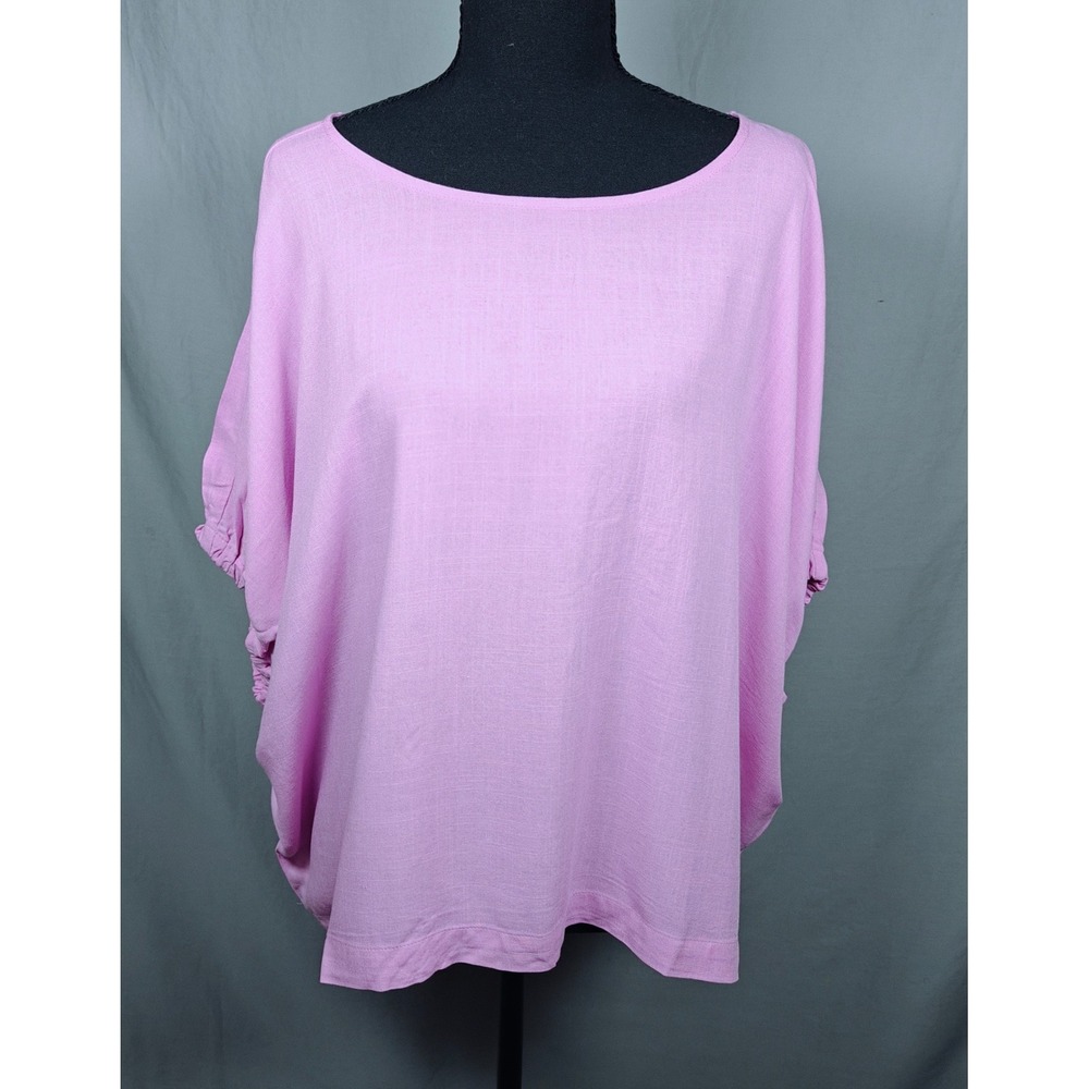 Zenana Woven Oversized Boxy Top Mauve pink Ruched Dolman Sleeve Blouse Womens Sm
